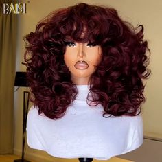 Hair Material 100% Human Hair Texture Same as photo Length Same as photo Hair Color Same as photo Straps Adjustable Made Method Machine Made Customized Time 3-5 Working Days Shag Hairstyles Women, Bouncy Curls Wig, Red Curly Hair Black Women, Red Hair Bangs, Curly With Bangs, Wavy Wig With Bangs, Short Cut Wigs, Hair Machine