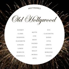 an old hollywood movie list with fireworks in the background and text overlaying it