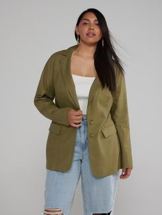 Plus Size Lauren Linen Blazer | Fashion to Figure Cute Looks, Plus Size Blazer, Fashion To Figure, Boyfriend Blazer, Wide Leg Linen Pants, Matching Pants, Menswear Inspired, Linen Blazer, Front Tie Top