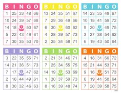 the printable bingo game is shown in four different colors and numbers, including one for each