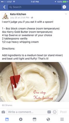 an image of a bowl of whipped cream on the facebook page, with instructions to use it