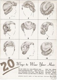 Hairstyle 1940, 50s Hairstyles, Patron Vintage