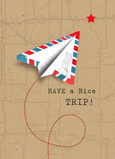 a red, white and blue paper airplane with the words enjoy your new country