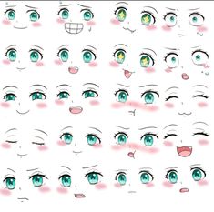 the various eyes and eyebrows of an anime character, with different expressions on each side