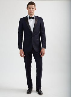 Luxurious 100% Super Fine Wool Italian Navy Blue Peak Lapel Tuxedo - Tomasso Black Notch Lapel Tuxedo For Black-tie Gala Events, Luxury Fitted Suits For Gala, Fitted Single Breasted Blazer For Black-tie Events, Fitted Single-breasted Blazer For Black-tie Events, Elegant Suits For Black-tie Gala Events, Elegant Suits For Gala Party, Black Tuxedo With Hidden Button Closure For Party, Elegant Tailored Tuxedo For Gala, Elegant Notch Lapel Tuxedo For Gala