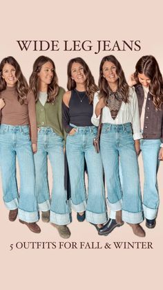 Wide-leg Denim Jeans For Fall, Trendy Relaxed Fit Wide-leg Jeans, Trendy Wide-leg Winter Jeans, Oversized Wide-leg Jeans For Fall, Fall Wide-leg Jeans For Elevated Casual, Wide Leg Jeans Outfits, Fashionista Outfits