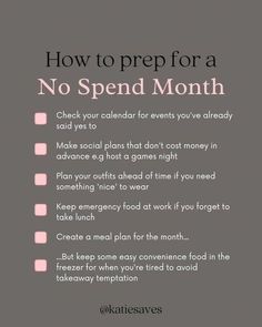 a black and white photo with text that says how to prep for a no spend month