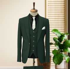 "GREEN WEDDING three piece suits for men - wedding groom suit - elegant green suit COMPULSARY PLEASE MEASURE YOUR CHEST AREA, CIRCUMFRENECE AROUND THE BROADEST PART OF CHEST AND WAIST AREA WHERE YOU NORMALLY WEAR YOUR TROUSER OR 4 FINGER BELOW THE BELLY BUTTON, AND PICK YOUR SIZE ACCORDINGLY PLEASE PROVIDE YOUR HEIGHT AND WEIGHT IN THE PERSONALISATION BOX , WHILE PLACING THE ORDER PLEASE CHECK THE SIZE CHART BEFORE PLACING THE ORDER IN SIZE CHART , \"WAIST\" REFERS TO THE AREA WHERE YOU NORMALLY Fitted Green Wedding Suit, Green Tuxedo Suit For Wedding, Classic Green Blazer For Groom, Green Fitted Formal Suit, Classic Green Wedding Blazer, Green Tuxedo Style Three-piece Suit For Wedding, Fitted Green Tuxedo For Groom, Green Fitted Tuxedo For Groom, Elegant Green Suit With Notch Lapel