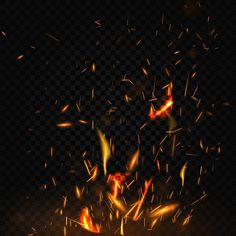 fire sparkles on a black background, with transparent backround and yellow highlights