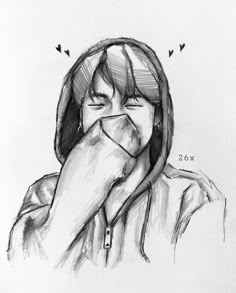 a drawing of a person covering their mouth