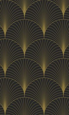 an art deco wallpaper with gold fan shapes