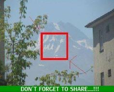 a red square is in the middle of a photo with mountains in the background that reads, don't forget to share