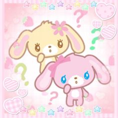 an image of a pink bunny and a rabbit with question marks on it