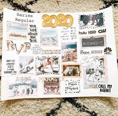 a bunch of different pictures on a piece of paper with the words 2020 written in gold