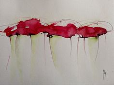 a painting of red flowers on a white background