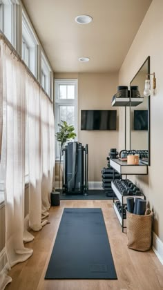 a yoga mat in the middle of a room