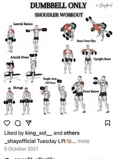 the dumbbell only shoulder workout chart shows how to do one - handed dumbbells