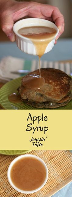 a person pouring syrup onto a stack of pancakes