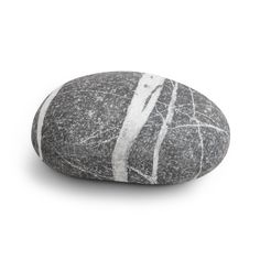 a black and white rock with leaves on it's side, against a white background