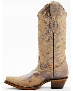 Full-grain leather. Pull tabs. Snip toe. Leather lining. Cushioned footbed. Floral embroidery. Leather outsole. Western heel. Womens Cowgirl Boots, Handcrafted Boots, Leather Pulls, Brown Floral, Boot Shop, Cowgirl Boots, Western Boots, Floral Embroidery, Full Grain Leather