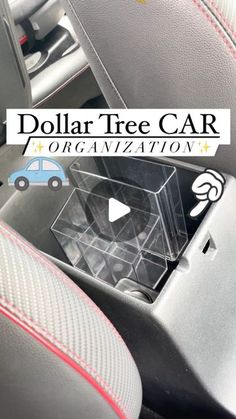 the interior of a car with dollar tree car organization on it's center console