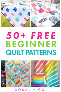 the cover of 50 + free beginner quilt patterns with text overlay that reads,