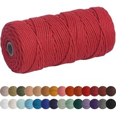 red twine cord with various colors and sizes