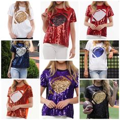 Sequin shirt with sequin football Sequin Shirt, Nov 2, Football Shirt, Football Shirts, Game Day, Womens Clothing Tops, Sequin, Tops & Tees, Ships