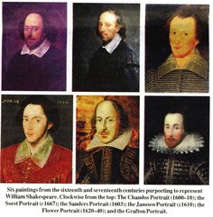 six portraits of william shakespeare from the 16th to the 17th century, with caption