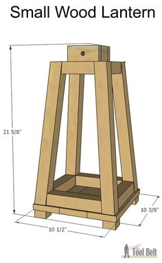 the small wood lantern is shown with measurements