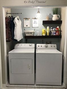 a washer and dryer sitting in a laundry room next to eachother