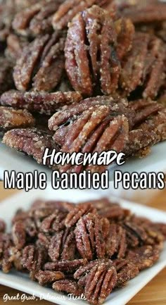 homemade maple candied pecans on a white plate