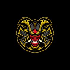 the head of an animal with horns and fangs on a black background logo for a sport team