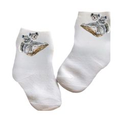 Thank you for visiting my shop!  This listing is for an adorable pair of socks with the cutest koala bears. These are offered in sizes from 0-6 months to 10 years. This listing is for 1 pair of socks.  SEE OUR OTHER MERCHANDISE... https://www.etsy.com/shop/GratitudeGiftsForAll?ref=hdr_shop_menu Thank you for your support! Some items may contain small objects that may be a choking hazard.  Never leave a child unattended while wearing them. Convo me with any questions :) Blessings,o Debbie xx Non-slip Playtime Socks For Infants, Cute White Non-slip Socks, Playful White Cotton Socks, White Socks For Playtime, Cute Cotton Socks For Playtime, Cute Koala Bear, Bear Socks, Koala Bears