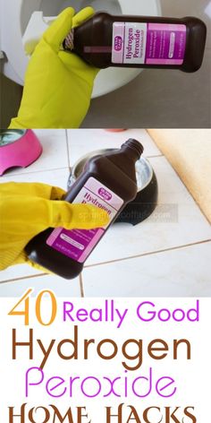 there are four pictures with the words 40 really good hydrogen peroxide home hacks