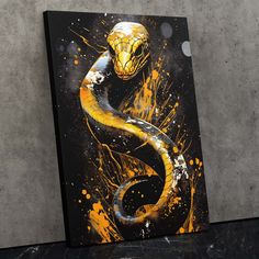 a painting of a snake on a black and yellow background