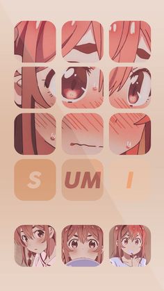 an anime poster with the words umi and four different images in each letter box