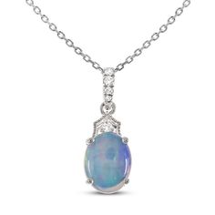 This gorgeous necklace for her features an alluring oval-shaped opal at its center. Round diamonds line the bail to give the pendant a total diamond weight of 1/20 carat. The 10K white gold pendant sways along an 18-inch cable chain and secures with a lobster clasp. Necklace For Her, White Gold Pendant, Accessories Jewelry Necklace, Opal Necklace, Natural Opal, Gorgeous Necklaces, Diamond Stone