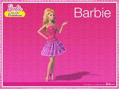 the barbie doll is wearing a pink dress