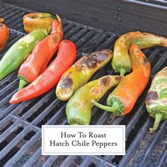 several hot peppers are cooking on the grill