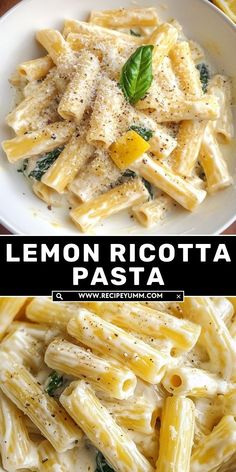 lemon ricotta pasta with basil and parmesan cheese