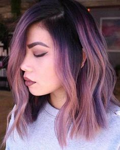 Long Bob Hairstyles Purple, Purple Hair With Lowlights, Pink Medium Length Hair, Purple Hair 2023, Medium Length Purple Hair, Longbob Hair, Hair Aesthetics, Unicorn Hair Color, Hair Job