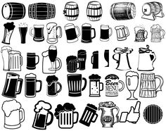 a large set of beer mugs and glasses with different shapes, sizes and colors