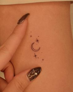 Moon and stars tattoo placed on the inner arm, Arm Tattoos Stars, Small Dainty Tattoo, Dainty Tattoo Ideas, Tattoos Elegant, Small Dainty Tattoos, Dainty Tattoo, Small Star Tattoos, Small Moon Tattoos