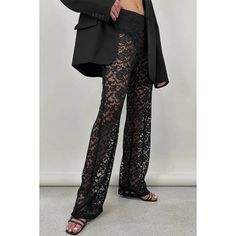 Expertly crafted with style and comfort in mind, our Sexy Patchwork Lace See Through Straight Pants are perfect for any fashion-forward woman. The trendy patchwork lace design adds a touch of elegance, while the straight cut provides a flattering silhouette. Ideal for summer streetwear, these pants effortlessly combine style and comfort for a must-have wardrobe staple. Black Bottoms With Lace Trim For Night Out, Spring Party Bottoms With Lace Patchwork, Black Fitted Bottoms With Lace Patchwork, Fitted Black Bottoms With Lace Patchwork, Black Lace High Waist Bottoms, Party Fitted Bottoms With Lace Patchwork, Fitted Lace Patchwork Party Bottoms, Lace Trim Bottoms For Night Out, Stretch Lace Bottoms For Night Out