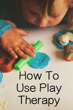 a young child playing with play doughnuts on the table and text overlay reads, how to use play therapy