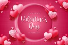 valentine's day card with hearts on pink background