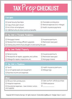 a printable tax checklist with the words tax checklist written in pink and blue