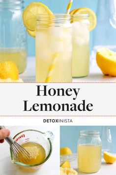 honey lemonade detoxinsta recipe in mason jars with lemons and other ingredients