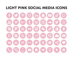 the pink social media icons are arranged in circles on a white background with text that reads, light pink social media icons